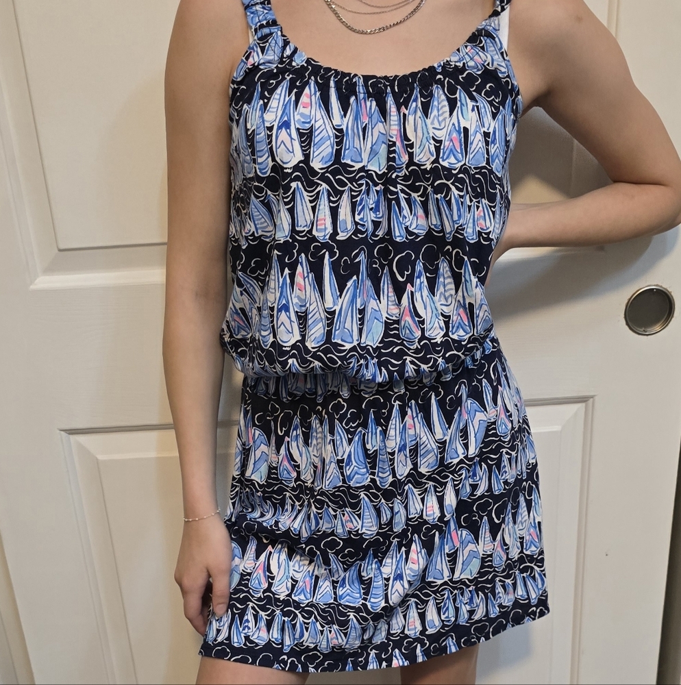 NWT Lilly Pulitzer Small S Loro Romper Low Tide Navy Sails Stripes dress skort